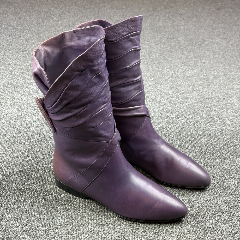 Vintage Alberto D. Molina Italian Leather Slouch Boots Purple Italy Womens 7.5B